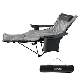 POEPORE Reclining Camping Chair 4 Position with Foot Rest Comfortable for Adults 265Ibs Folding Lounger Mesh Beach Chair with Cooler Bag,Cotton Cushion and Cup Holder for Outdoor Patio
