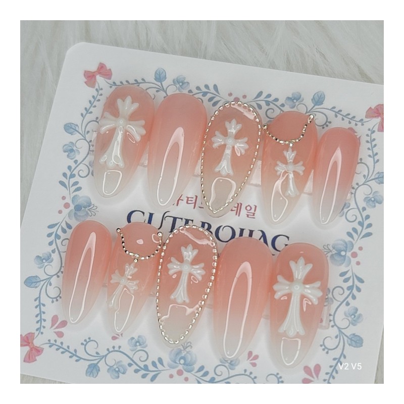 Peach Glow Cross Handmade Nail Tips - Oval XL /