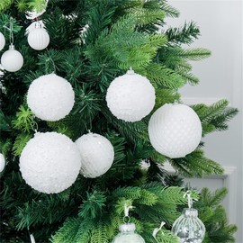 Christmas Tree Ornaments Set Hangings Foam Shiny Sequins Ball for Indoor Outdoor Holiday Party Decorations Supplies (White, 12Pcs)