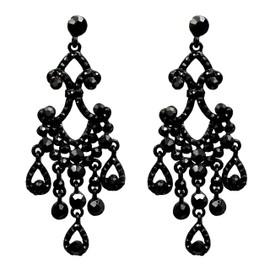 Iris Island Women Black Jet Crystal Rhinestone Dangle chandelier Earrings for Proms Wedding Parties