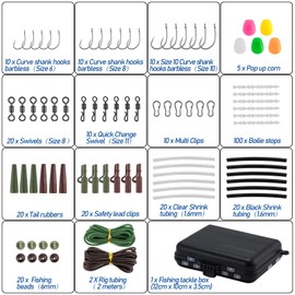 Dr.Fish 278pcs Carp Fishing Tackle Full Set Up Rig Kit Box Clips Hooks Terminal Tackles, Green Brown