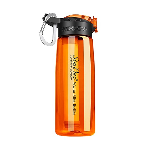 SimPure Filtered Water Bottle, BPA Free Water Bottle with Filter Replaceable 4-Stage Filter Straw, Portable Water Filter Bottle for Camping, Hiking, Backpacking, Travel and Tap Water