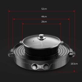 Electric Oven Double Separation Mandarin Duck Pot 2 in 1 2200 W Barbecue Grill Household Hot Pot 44 cm Baking Mould Grill Pan Ceramic Coating Smokeless Indoor for 5-8 People