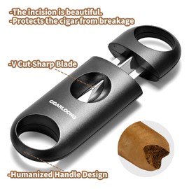 Cigar Cutter 2pcs/Pack, Sharp Blade Cutter for Straight Cut and V Cut Cutter (Silver+Black)