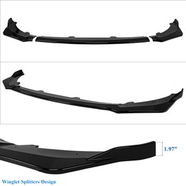 Rolling Gears 3-Piece Front Lip Spoiler Compatible with Kia Stinger GT GT1 GT2 GT-Line 2018-2023 Front Bumper Spoiler, Gloss Black Front Spoiler Exterior Body Kit