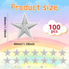 Morcheiong 100 Pcs Star Iron on Patches Silver 3cm Small Sew Embroidered Iron on Star Patches Bulk Appliques for Clothes Hats DIY Jeans Jackets Backpacks Embellishments
