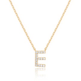 PAVOI 14K Yellow Gold Plated Cubic Zirconia Initial Necklace | Letter Necklaces for Women | E Initial