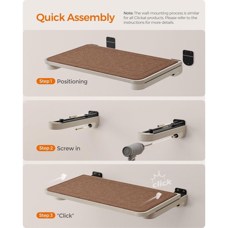 Feandrea Clickat Cat Shelf, Cat Wall Shelf, Wall-Mounted Cat Perch