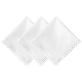 HOULIFE Handkerchiefs for Women, Pure White Handkerchief Cotton Ladies Hankies with Lace Edge for Wedding Party 3/6PCS (3)