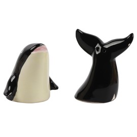 Salt and Pepper Shakers Novelty Nautical Kitchen Décor - Black Whale and Tail Salt & Pepper Set