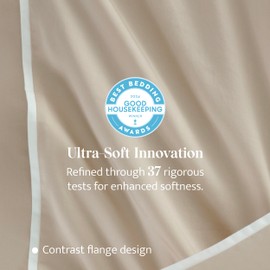 Double Stitch Duvet Cover Cotton Tencel - Luxury Duvet Cover Queen Size, Soft Comforter Cover Eucalyptus Lyocell, 3pcs Bedding Set with Contrasting Border, 1 Duvet Cover, 2 Shams, Sandstone Contrast