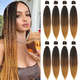 Pre Stretched Braiding Hair Ombre 18inch 8Packs Brown to Blonde Braiding Hair Pre Stretched 1b-30-27 Synthetic Braids Hot Water Setting Soft Yaki Texture(#1b/30/27,18inch,8Packs)