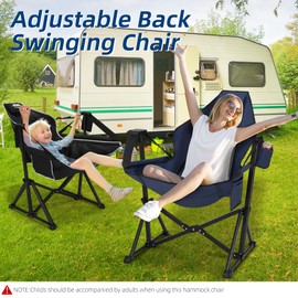 Fragess Hammock Camping Chair, Portable Camping Hammock Chair with Adjustable Back, Folding Hammock Chair Supports 330lbs, Rocking Camping Chair for Lawn, Camping, Patio, Traveling, Stargazer-Blue