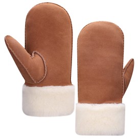 Harssidanzar KM042EU Men's Winter Mittens, Shearling, Heated Warm Fur Cuffs Mittens for Winter Cold Weather, Camel