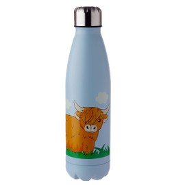 Puckator Highland Coo - Stainless Steel Water Bottle - Cold for 24h and Hot for 12h - Metal Water Bottles with Coow Design - Double Walled Modern Thermos Flask - Bpa Free - 500 ml