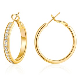 OOOPEL Large Rhinestone Hoop Earrings for Women Shiny Crystal Big 14K Gold Plated Hoops Non Tarnish Sparkly Cubic Zirconia Earring Hoops Hypoallergenic Chunky Large CZ Gold Hoop Earrings