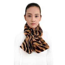 Lina & Lily Faux Fur Pull-Through Women's Winter Collar Scarf Neck Warmer Rectangle Fluffy (Tiger Brown)