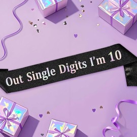 SHADOAMP 10th Birthday Decorations Boys Girls, Out Single Digits I'm 10 Birthday Decorations Sash Laser Black for Happy 10th Bday Supplies Favors