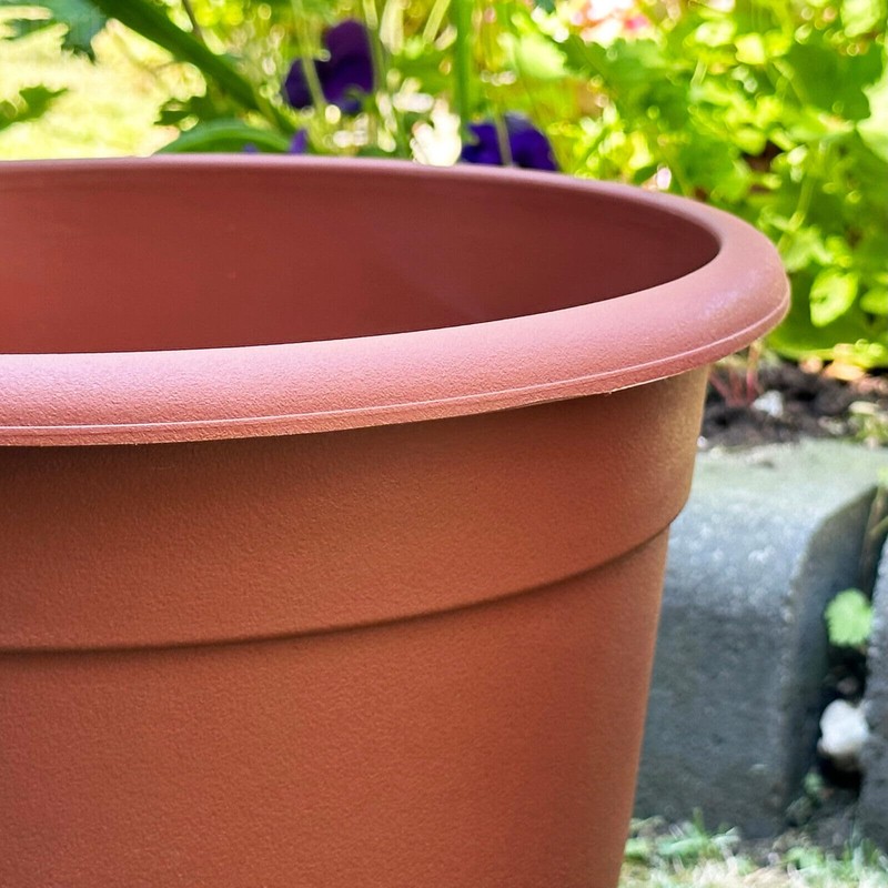 2x Terracotta Plastic Planters 9.5L Large Round Outdoor Patio Flower