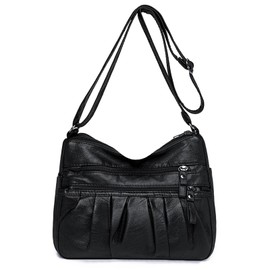 CERICAI Ladies Handbags,Black Waterproof Soft PU Leather Shoulder Bags,Casual Messenger Bag Satchel Purse,Multi Pockets Lightweight Crossbody Bag for Women Ladies Groceries Travel Daily Use Gifts