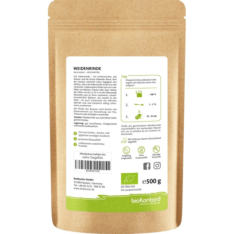 bioKontor Organic Willow Bark Salix Alba Tea Cut and Dried