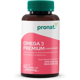 PRONAT Omega 3 Premium Concentrado (60 Cápsulas) - Suplemento Alimenticio con 900 mg de EPA, 600 mg de DHA y Vitamina E.