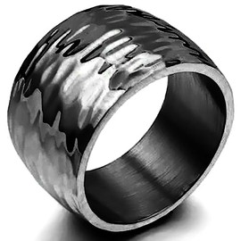 15MM Stainless Steel Classical Simple Plain Hammered Surface Wedding Band Ring (Black, 8)