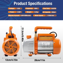 BACOENG 3.6CFM Vacuum Pump, 110V Single Stage Rotary Vane HVAC Vacuum Pump for R134a R22 R410a AUTO AC Refrigerant Recharging, Degassing Resin