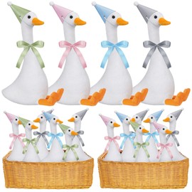 Blueweenly 12 Sets One Silly Goose Birthday Decor Girl Boy 1st Adopt a Goose Party Favor Gift 7.1 Inch Plush Stuffed Animal with Mini Party Hats and Ribbons(Cute,Colorful)