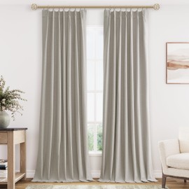 Apricot Linen Blackout Curtains 102 Inch Length 2 Panels Set for Living Room Bedroom, Pinch Pleated Thermal Insulated 100% Black Out Curtains with Hooks, Room Darkening Back Tab Drapes