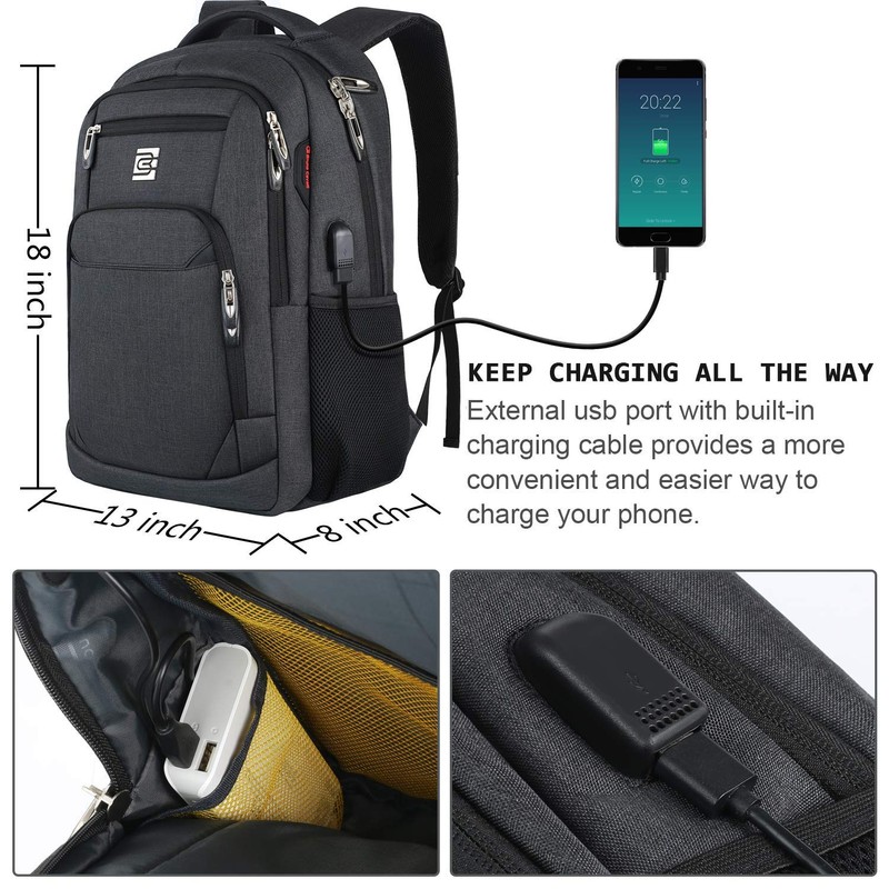 KASIBON Laptop Backpack with USB Charging&Headphone Port,Anti-Theft with Breathable Padded