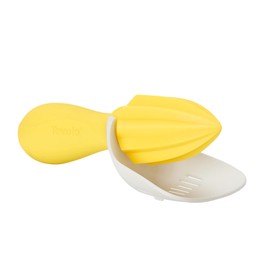 Tovolo Citrus Reamer with Seed Catcher, White & Yellow – Ergonomic Handheld Juicer for Lemons, Limes, Oranges, BPA-Free, Dishwasher Safe