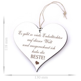 Heart Saying "Beste Enkeldaughter der Welt" Decorative Wooden Sign 13 x 12 cm (Ich habe die Beste)