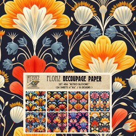 Decoupage Paper Pack (24 sheets 6"x6") Retro Blooms: Vibrant and Colorful Art Deco Flower Designs for Stunning Crafting Projects and Decorations # Vintage Styled Paper for Craft and Scrapbooking