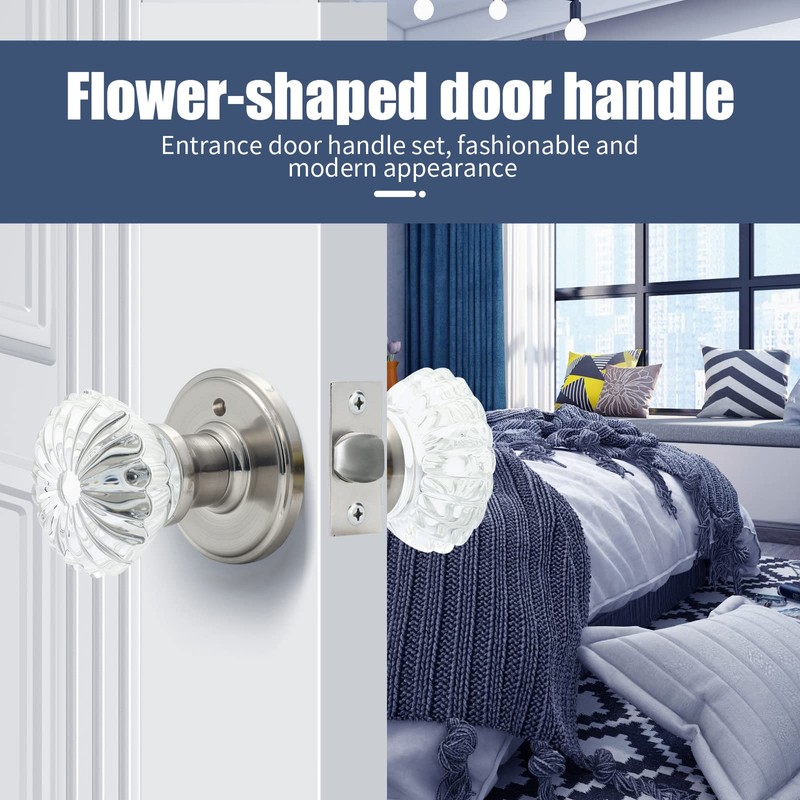 Cielsa Dawn Glass Door Knobs Interior with Lock, Satin Nickel