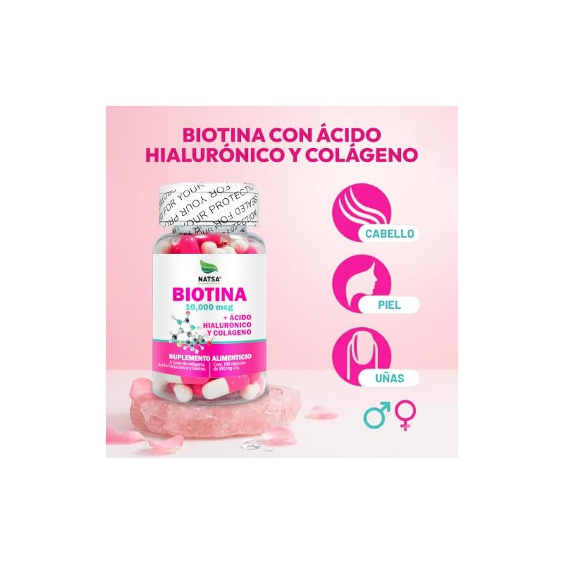 NATSA Biotina con Colágeno y Ácido Hialurónico 100 Cápsulas