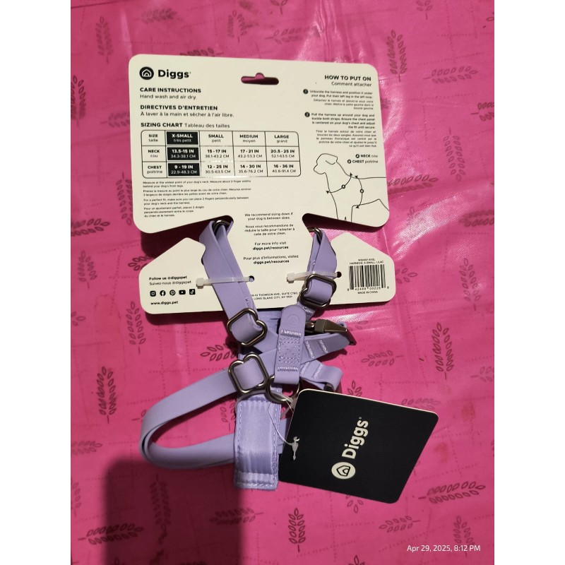 Diggs Extra Small Dog Adjustable Harness Purple Heavy Duty One