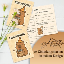 E&G Klasse 10 x Invitation Cards Capybara Boba Animal Motif Children's Birthday A6 Beige Cute Birthday Invitation Children Invitation Cards Girls Boys Cute Animal Party Capybara Design Cards