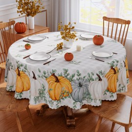 Fall Tablecloth 60x60 Inch Round, Fall Decorations for Home Waterproof Pumpkin Decor Seasonal Thanksgiving Holiday Decor Scallop Edge Table Cover Party Dining Table Decorations