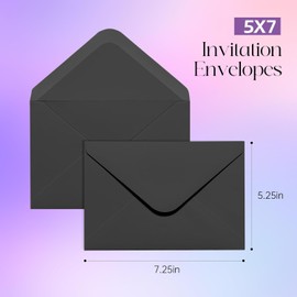 Packpal 100PACK 5x7 Envelopes for Invitations, Black A7 Envelopes, Perfect Size for Wedding, Graduation, RSVP Cards,Gummed V Flag
