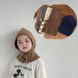 Kids' Knit Balaclava Hat with Integrated Scarf - One-Piece Design LF2574 (Free Size) 47-52cm Gray 3ea