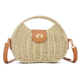 SUKUTU Straw Beach Bag Handmade Woven Crossbody Shoulder Bags Top Handle Satchel Handbag Purse for Summer, beige