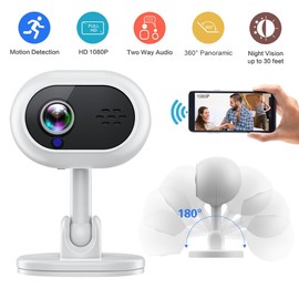 Mokeum indoor plug-in intelligent security camera, WiFi intelligent camera, baby monitor, 1080p high-definition day and night video, motion detection, bidirectional audio, easy to set up