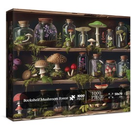 Bookshelf Mushroom Forest Puzzles for Adults 1000 Pieces. Colorful Nature Plant Jigsaw Puzzles. Challenging Family Art Puzzles
