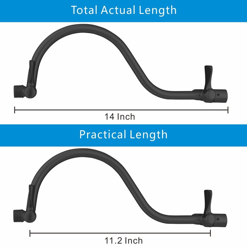 Voolan All Metal Shower Head Extension Arm, 14 Inch Curved