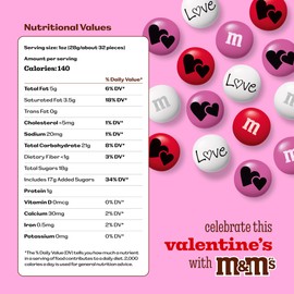 M&M’S Heart Party Favors, Set of 30, Milk Chocolate Valentine’s Gifts for Groups, Classroom Exchanges, and Party Décor, Individually Wrapped Red, White and Pink M&M’S with Heart and LOVE Designs