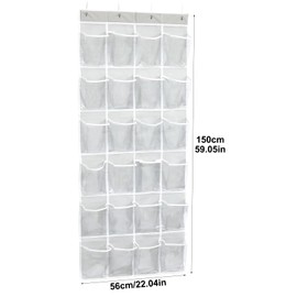 Over The Door Shoe Organiser with 24 13cmx23cm Large Clear Pockets, 56cmx150cm Multifunctional Storage, Space-Saving Hanging Storage for Shoes, Accessories and More, Grey