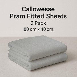 Callowesse 2 Pack Pram/Carrycot Fitted Sheets 40x80cm – 100% Cotton Baby Bedding with Elasticated Edges for Secure Fit. Grey