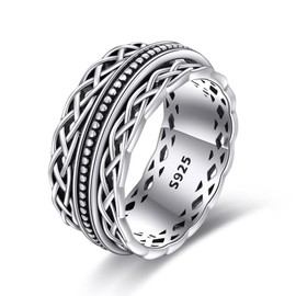 YAFEINI Celtic Spinner Ring Sterling Silver Celtic Knot Fidget Ring Irish Celtic Knot Wide Band Ring Celtic Jewelry Gifts for Women Men