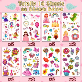 Leesgel Princess Birthday Decoration, 16 Sheets Princess Tattoo Children Girls Children's Tattoos Sticker Children, Party Bag Children's Birthday Decoration Girls Princess Children's Toy